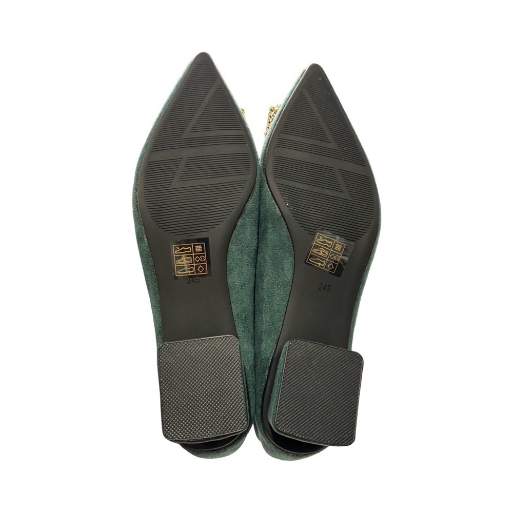 Green Suede Flats with Decorative Buckle - Picture 4 of 5
